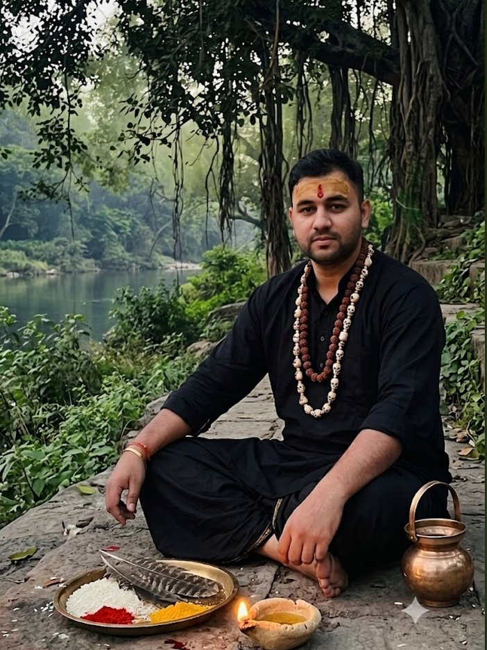 Guruji Himanshu Mamgain, tantrik and pandit in Dehradun, during puja